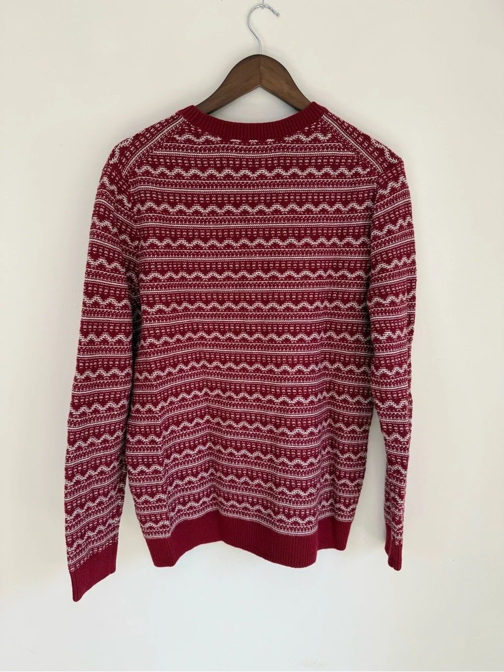 Banana Republic Red and White Fair Isle Crewneck Sweater